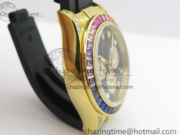 MiroTime 0124 Daytona 116589RBOW YG Rainbow Crystal BLF Best Edition Black Dial on Rubber Strap A EasyMatch 3238